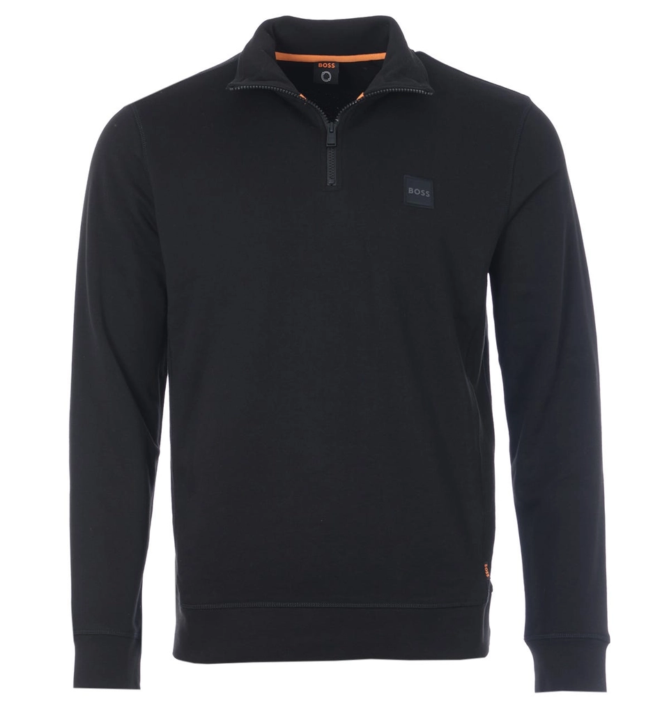 Hugo Boss Mens Logo Patch Sustainable Half Zip Sweatshirt - Black - Size Large